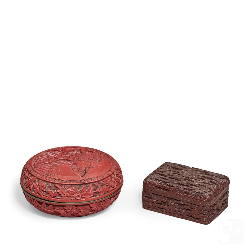 清晚期 剔紅蓋盒兩件 | TWO CINNABAR LACQUER BOXES AND COVERS - 图3